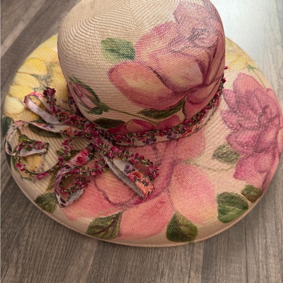 louis green Accessories - Vintage Louis and Green Hat Floral Pink Yellow Women's Hat EUC Kentucky Derby